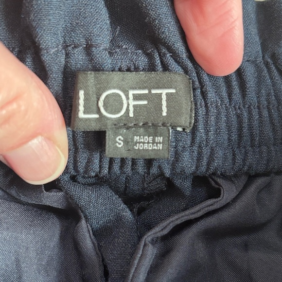 LOFT High Waisted Paper Bag Navy Blue Straight Leg Trousers Pants - Picture 3 of 5